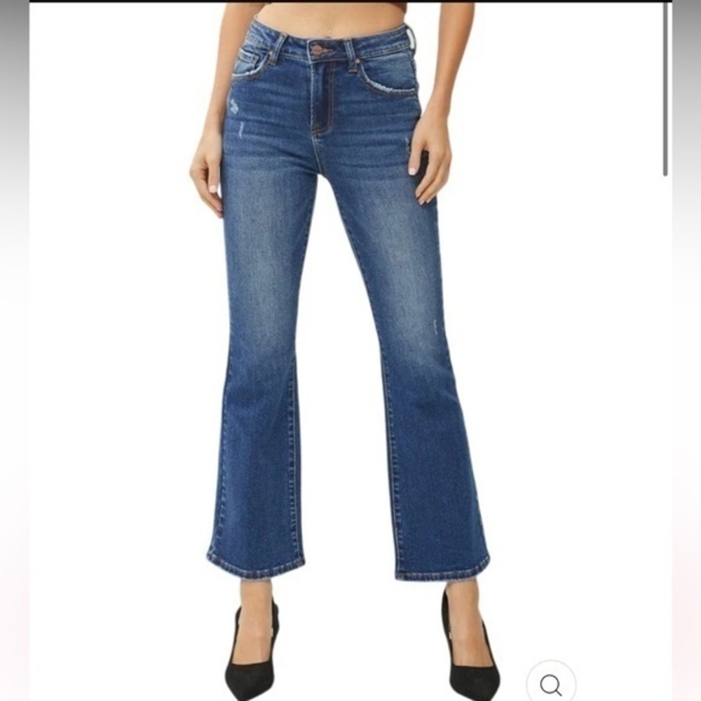 RISEN High Rise Ankle Flare Dark Wash Jeans